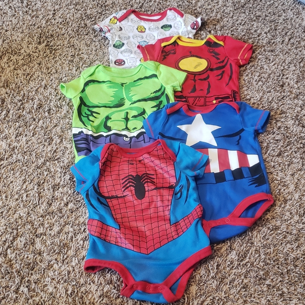 Set of 5 Marvel Hero Baby Boy Onesies